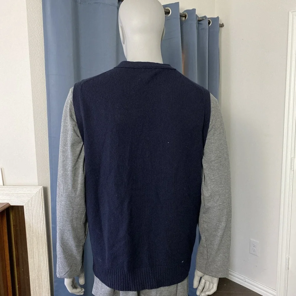 J Crew Lambswool Button Sweater Vest Mens XL Navy Blue Preppy Casual Grandpacore
